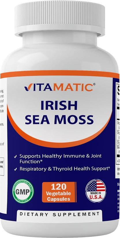 Vitamatic Irish Sea Moss Gummies - 3000 mg - 60 Vegan Gummies - Made with Bladderwrack & Burdock Root - Seamoss Supplement for Thyroid, Energy, Immune Support (60 Gummies (Pack of 1))