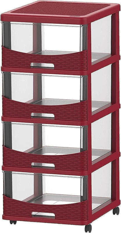 Cosmoplast Cedarattan 4 Tiers Storage Cabinet With Wheels, Grey With Translucent Drawers