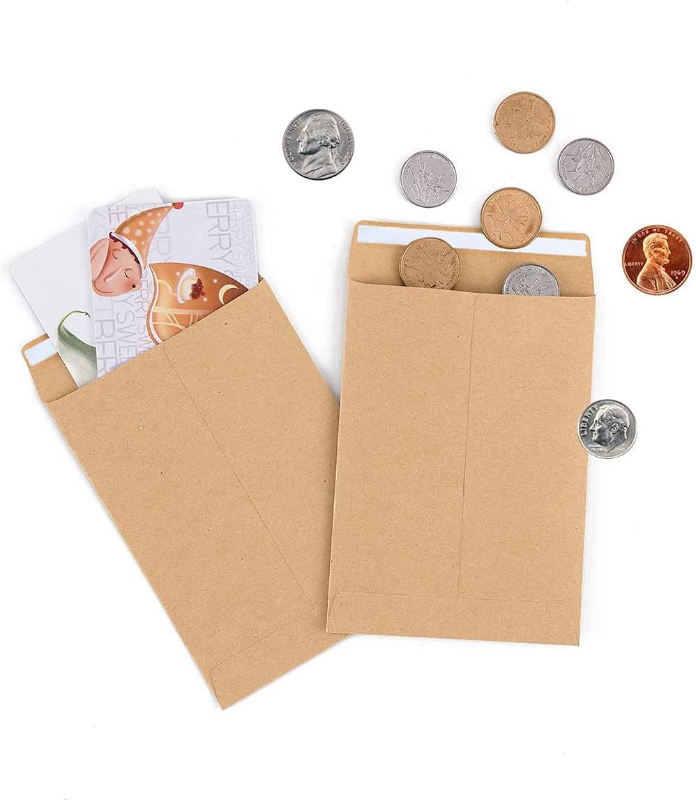 MARKQ White Coin Envelopes 6” x 4” Kraft Self-Adhesive Seed Envelopes for Small Items Parts, Wages, Notes, Beads, Garden, Office (50 Pack)