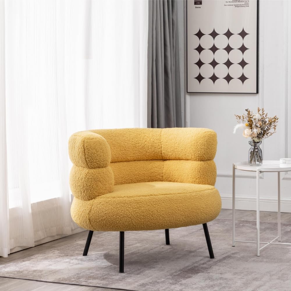 Exclusive Polyester Barrel Chair Sherpa Fabric Accent Chair, Comfy Tufted Upholstered Armchair (Yellow Polyester)