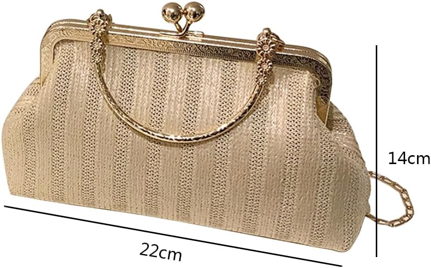 AMERTEER Golden Glitter Clutch Purse Pleated For Women - Shoulder Clutch With Metal Chain, Women's Clutch Handbags, Evening Bag For Bridal, Wedding Party, Gift For Girls, Women (Khaki)