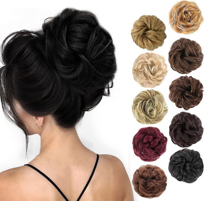 MORICA 1PCS Messy Hair Bun Hair Scrunchies Extension Curly Wavy Messy Synthetic Chignon for Women (12AH613(Light Golden Brown & Lightest Blonde))