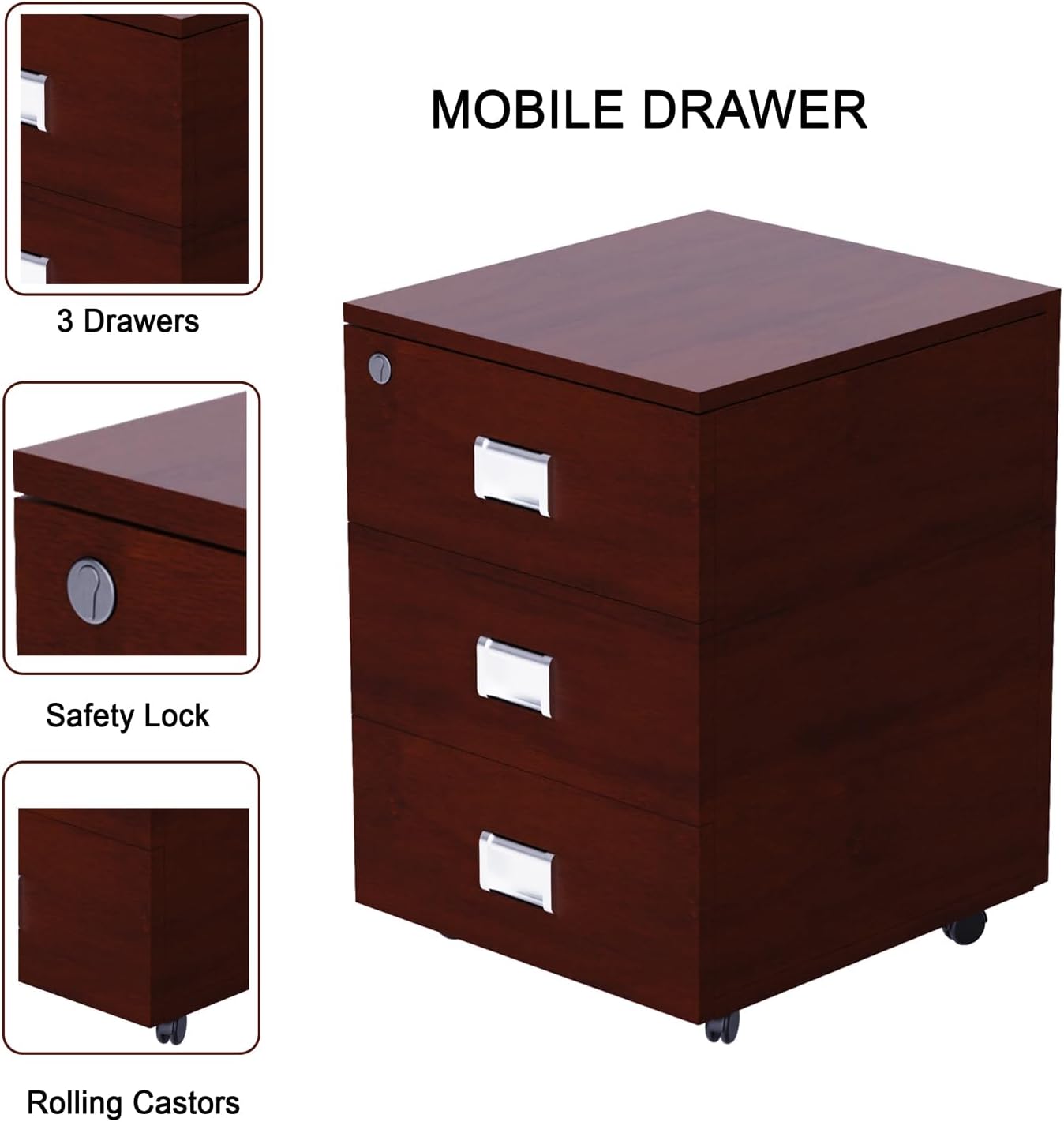 Mahmayi Carre Modern Workstation- Office Furniture with Steel Square Metal Legs, Silver Modesty Panel, Wood 3 Drawer Mobile Storage Unit, Tempered Glass Top for Office Executives, Home (140CM, White)