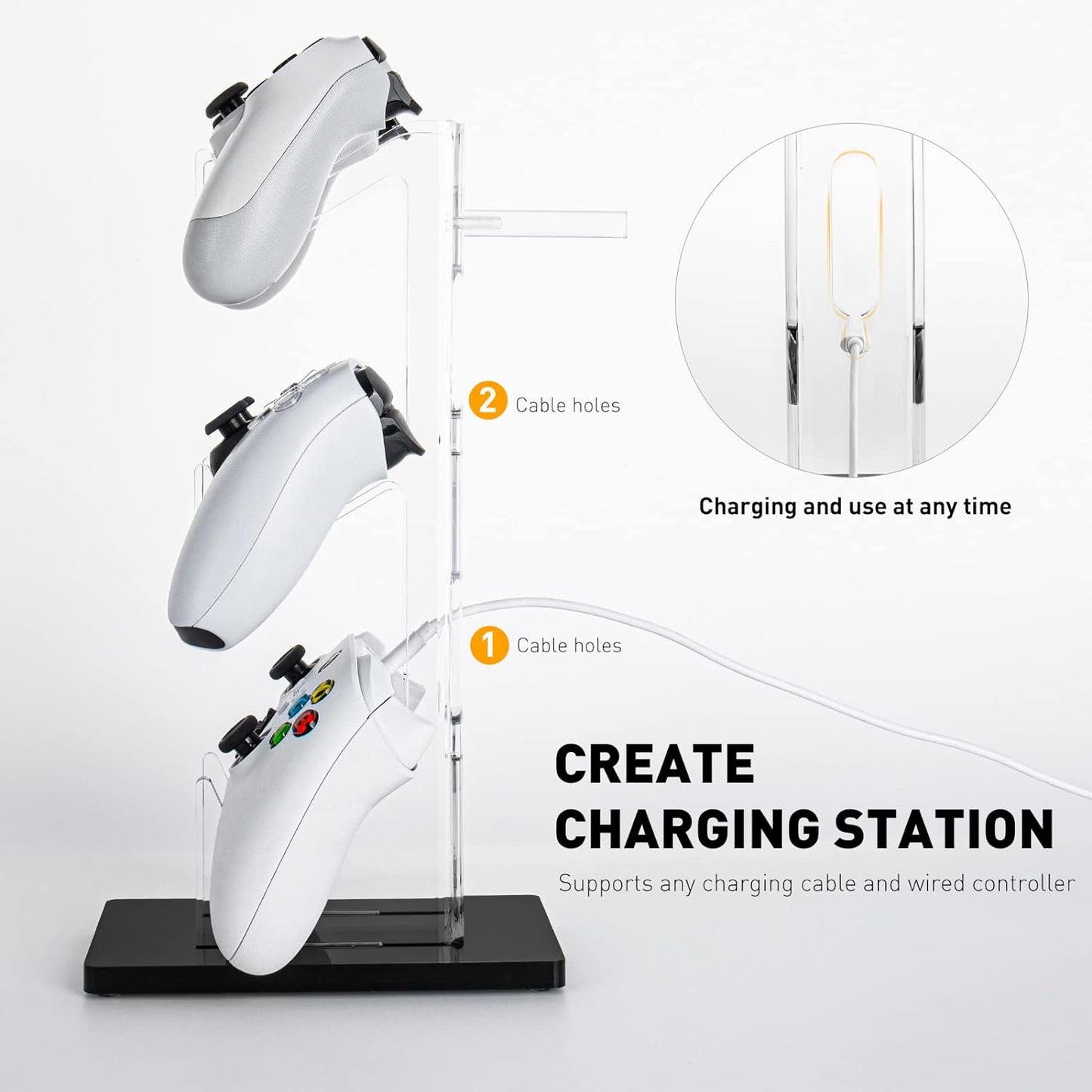 OAPRIRE Universal 3 Tier Controller Stand and Headset Stand for Xbox ONE X Switch PS4 PS5 PC, Controller Holder Gaming Accessories, Build Your Game Fortresses (Clear)