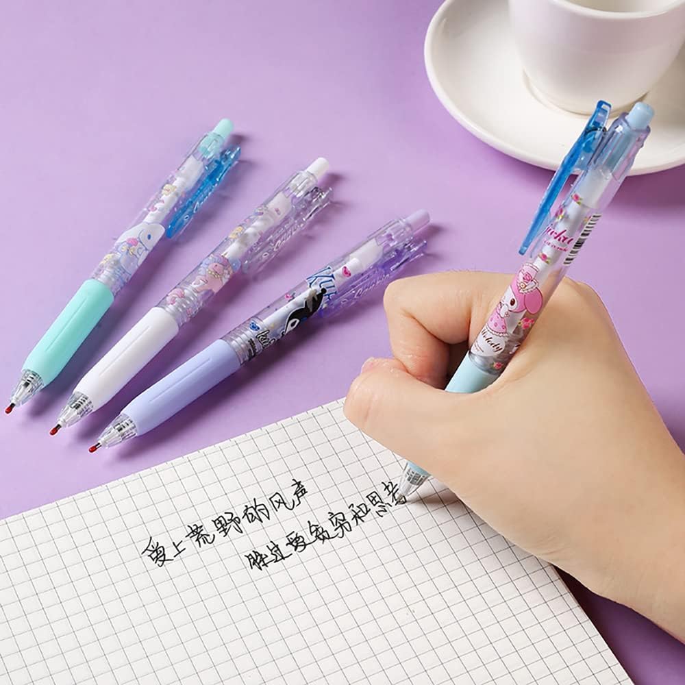 Anime Cartoon Ballpoint Pens Gel Ink Pen Black, 24 Pcs Cute Kawaii Melody Kitty Press Retractable Ballpoint Pen, Stationary School Supplies for Teen Girls (6 Styles)