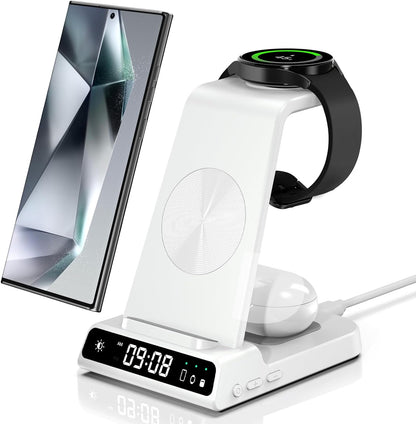 Wireless Charger for Samsung, 3 in 1 Wireless Charging Station with Clock for Samsung Galaxy S22/S21/Z Flip/4 Fold 4, Samsung Watch Charger for Galaxy Watch 5 Pro/5 4/3/Active 2/1, Galaxy Buds 2 Pro