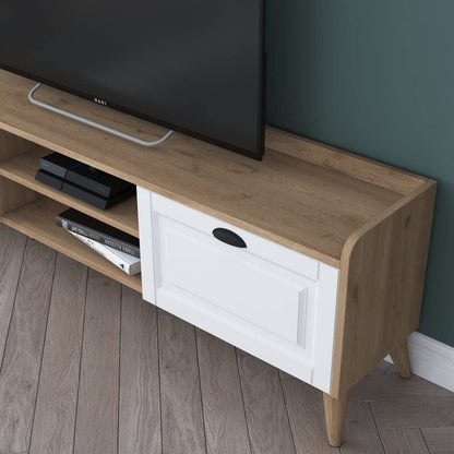 Home Canvas Coast Tv Unit Modern Free Standing Tv Stand 180 cm - Walnut and White