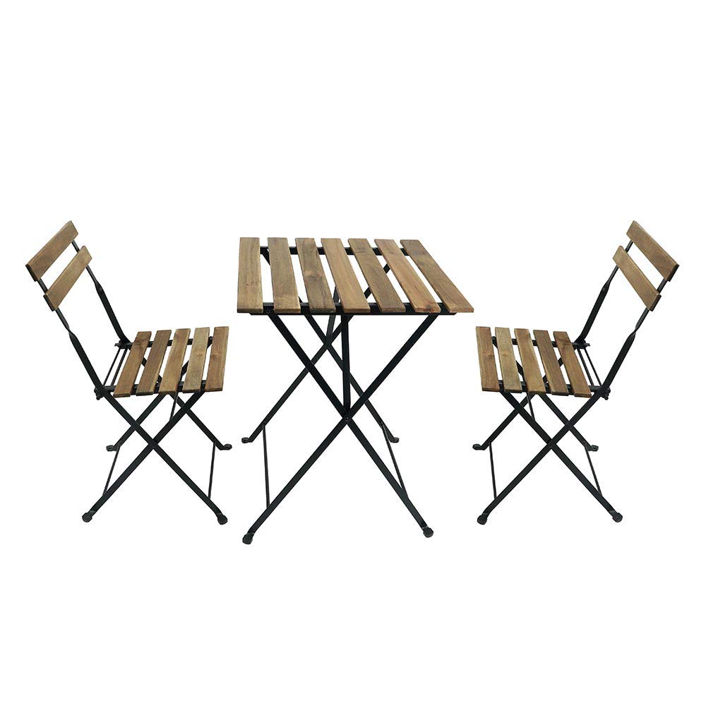 Yatai Decor Wood Chairs and Table Bistro Set - Folding Outdoor Patio Dining Table Set - 3 Pcs Metal Foldable Dining Table Set For Home Outdoor Balcony Terrace Use – Garden Furniture – Office Furniture