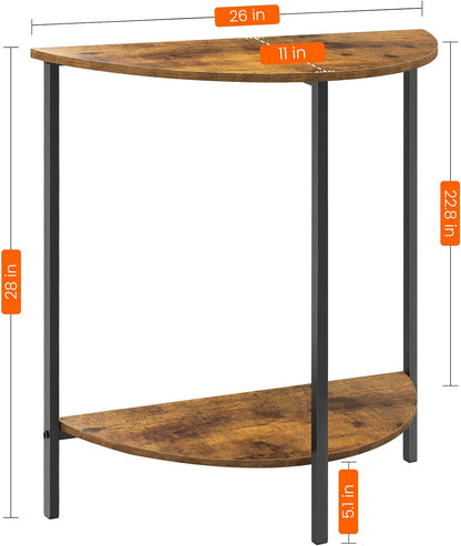 Homode Half Moon Table, Small Entryway Table, Half Round Entry Table, Narrow Half Circle Console Tables for Small Spaces, Hallway, Wood Front Entrance Table, Rustic Brown and Black