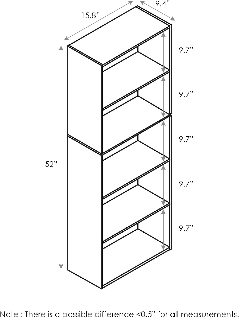 Furinno 5-Tier Reversible Color Open Shelf Bookcase, White/Pink 11055WH/PI