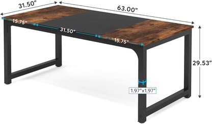 Tribesigns Computer Desk, Large Office Desk Computer Table Study Writing Desk for Home Office, Walnut + Black Leg, 63 X 23.6 inch