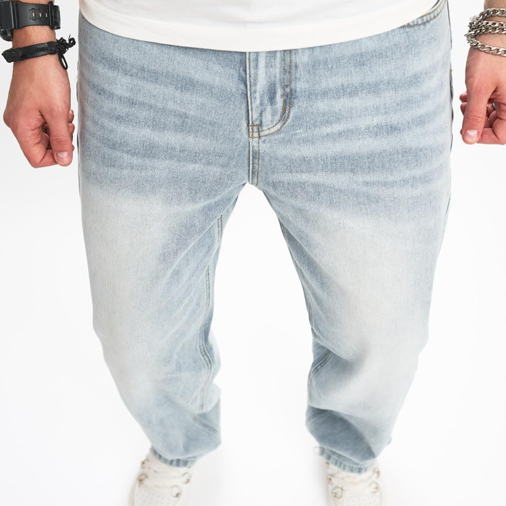 WEIBUMAOYI Men's Loose Fit Pants Relaxed-Fit Men Jeans Washed Oversize Straight Leg Carpenter Jean