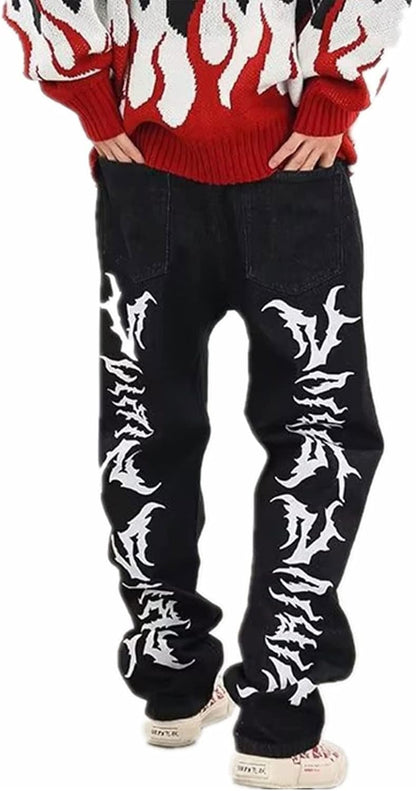 FantasyGears Y2k Jeans Men Grunge Hip Hop Baggy Pants Straight Leg Graphic Denim Joggers Loose Goth Trousers Streetwear