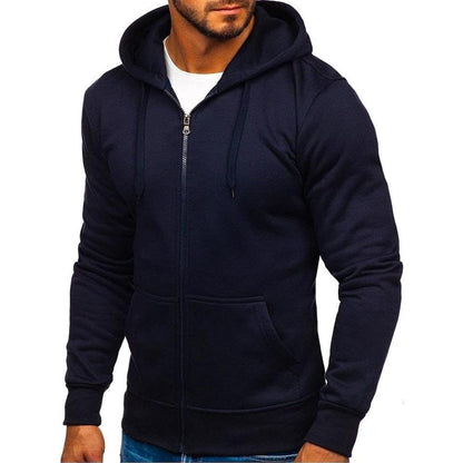 Men'S Casual Zipper Hoodies Sweatshirts Male Black Green Solid Color Hooded Outerwear Tops S-2Xl