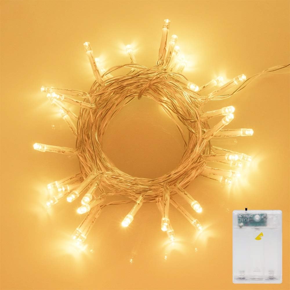 ANJAYLIA LED Fairy Lights Battery Operated String Lights Firefly Lights Garden Home Bedroom Christmas Party Wedding Festival Decorations (Warm White, 16.5Ft*2)