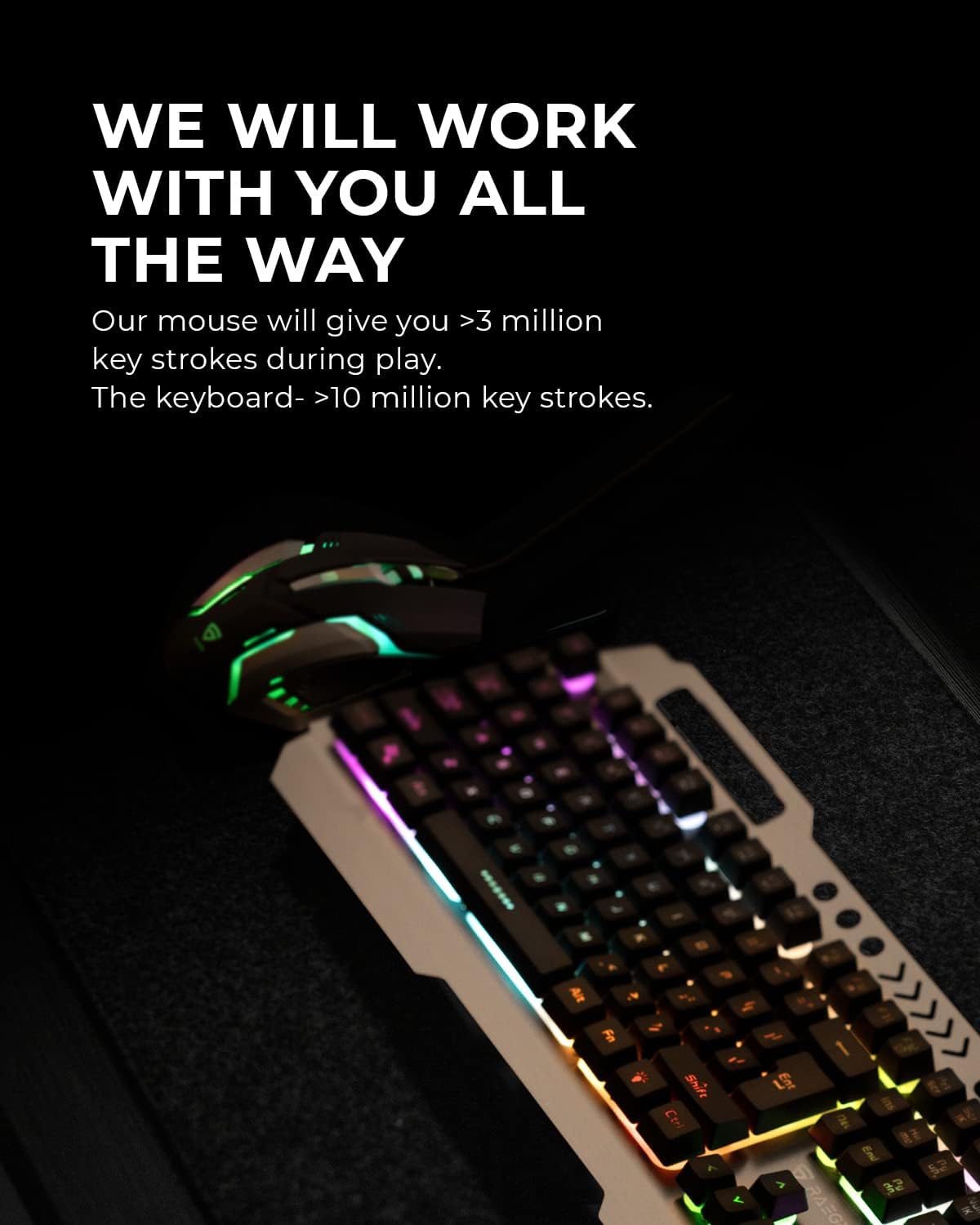 RAEGR RapidGear X30 Wired Rainbow Backlight Keyboard and 1200 dpi Mouse Set, LED Backlit, Floating Keycaps with Breathing Lights Effect, Plug and Play | Compatible with PC/Laptop/Mac - Black RG10471