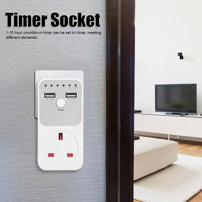 Countdown Timer Socket, USB Smart Digital Countdown Timer Socket, Programmable Switch Timer, Automatic Timer Switch, for Home Appliances, Computer Phone Charger (UK Plug)