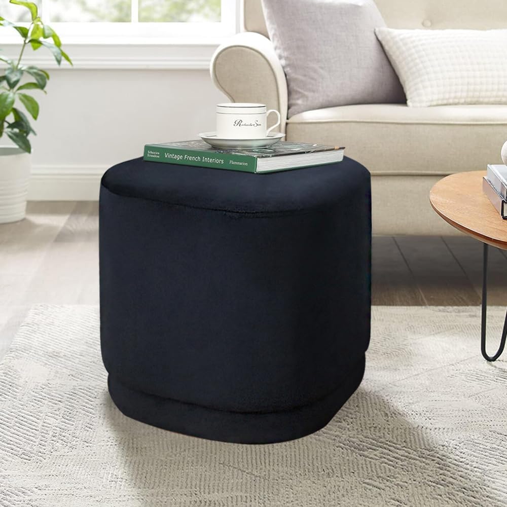 NEWIMAGE Square Footstool Ottoman Modern Velvet Soft Footrest Ottoman Bule Multifunctional Vanity Stools Chair for Living Room Bedroom & Makeup Room | Decorative Home Furniture