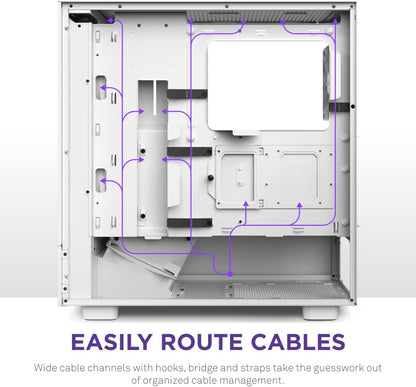 NZXT H5 Flow Compact ATX Mid-Tower PC Gaming Case – High Airflow Perforated Front Panel – Tempered Glass Side Panel – Cable Management – 2 x 120mm Fans Included – 280mm Radiator Support – White