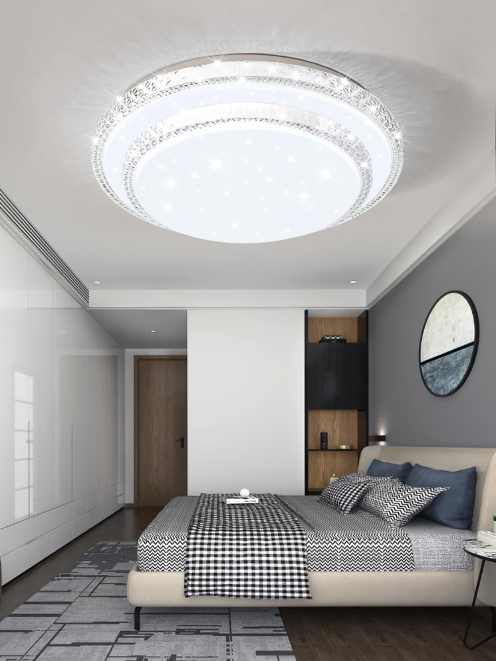 HUA QIANG WANG Flush Mount Double Layer Silver Ceiling Lamp, 3-color Modern Simple Round LED Ceiling Lights for Bedroom Living Room Dining Room (40cm)