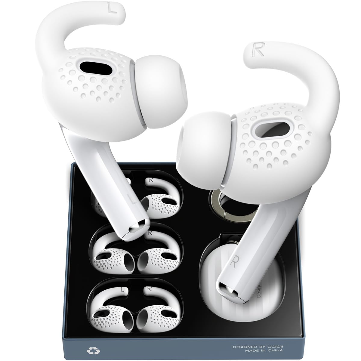 Gcioii 3 Pairs for AirPods Pro 2 Ear Hooks Covers [Added Storage Pouch] Anti-Slip Accessories Compatible with Apple AirPods Pro 2nd Generation (White)