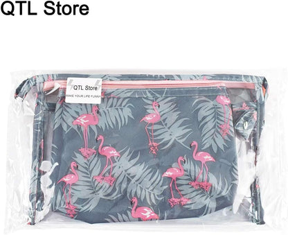 QTL Waterproof Flamingo Cosmetic Bag Set Toiletry Storage Organizer for Women Girls(Grey)