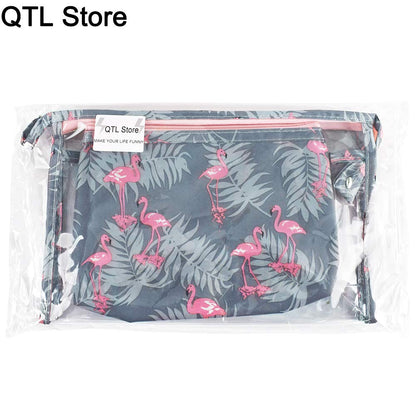 QTL Waterproof Flamingo Cosmetic Bag Set Toiletry Storage Organizer for Women Girls(Grey)