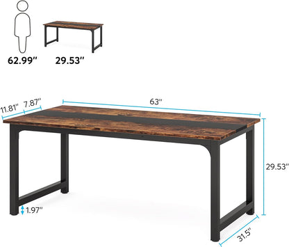 Tribesigns Computer Desk, Large Office Desk Computer Table Study Writing Desk for Home Office, Walnut + Black Leg, 63 X 23.6 inch