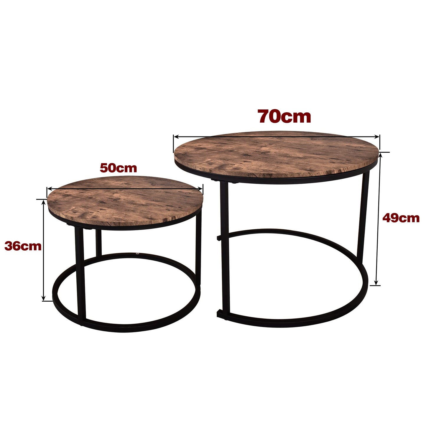 ARFARLY Round Coffee Table Set of 2 End Tables for Living Room, Nesting Coffee Table Wooden Accent Furniture with Golden Metal Frame,Stacking Side Tables