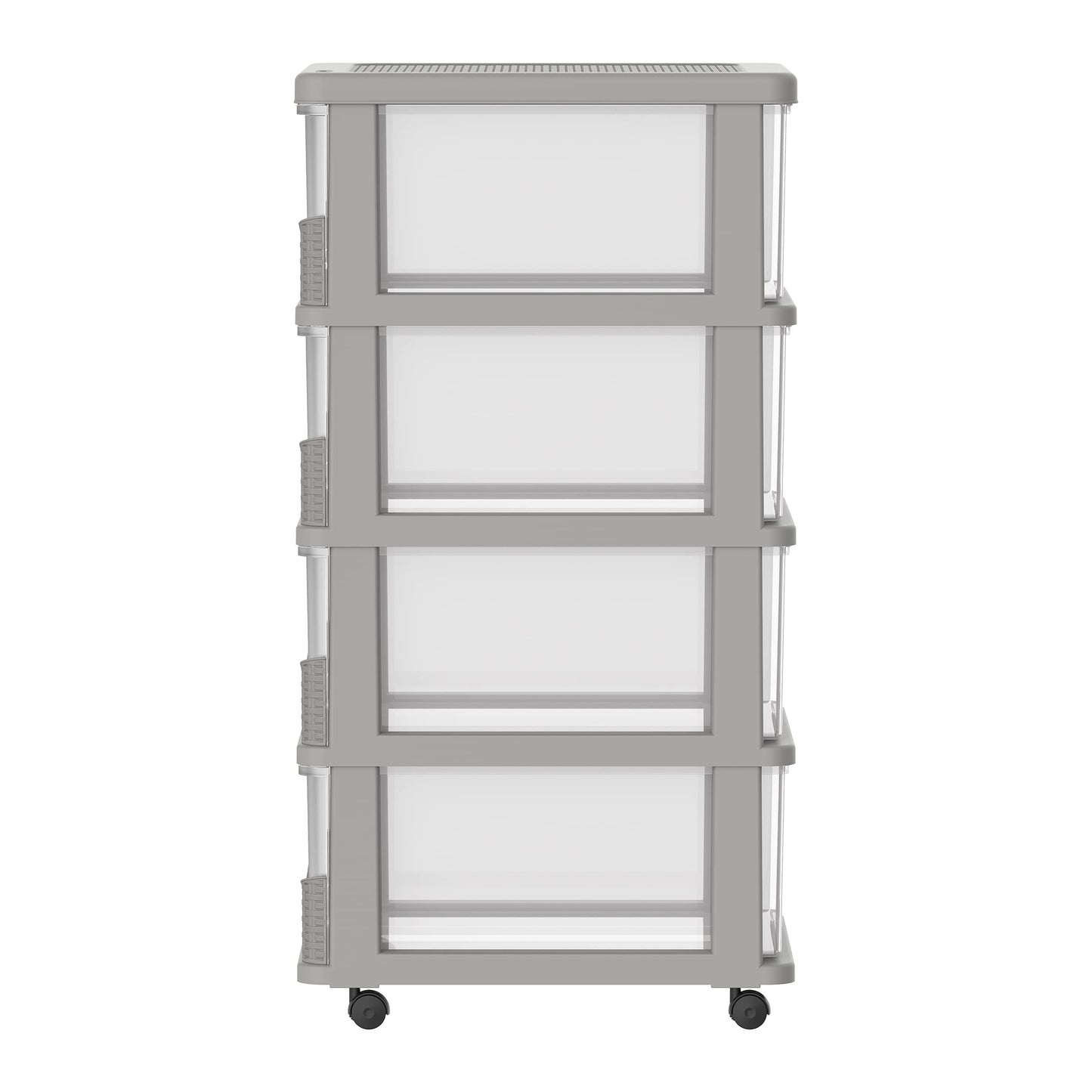 Cosmoplast Cedarattan 4 Tiers Storage Cabinet With Wheels, Grey With Translucent Drawers