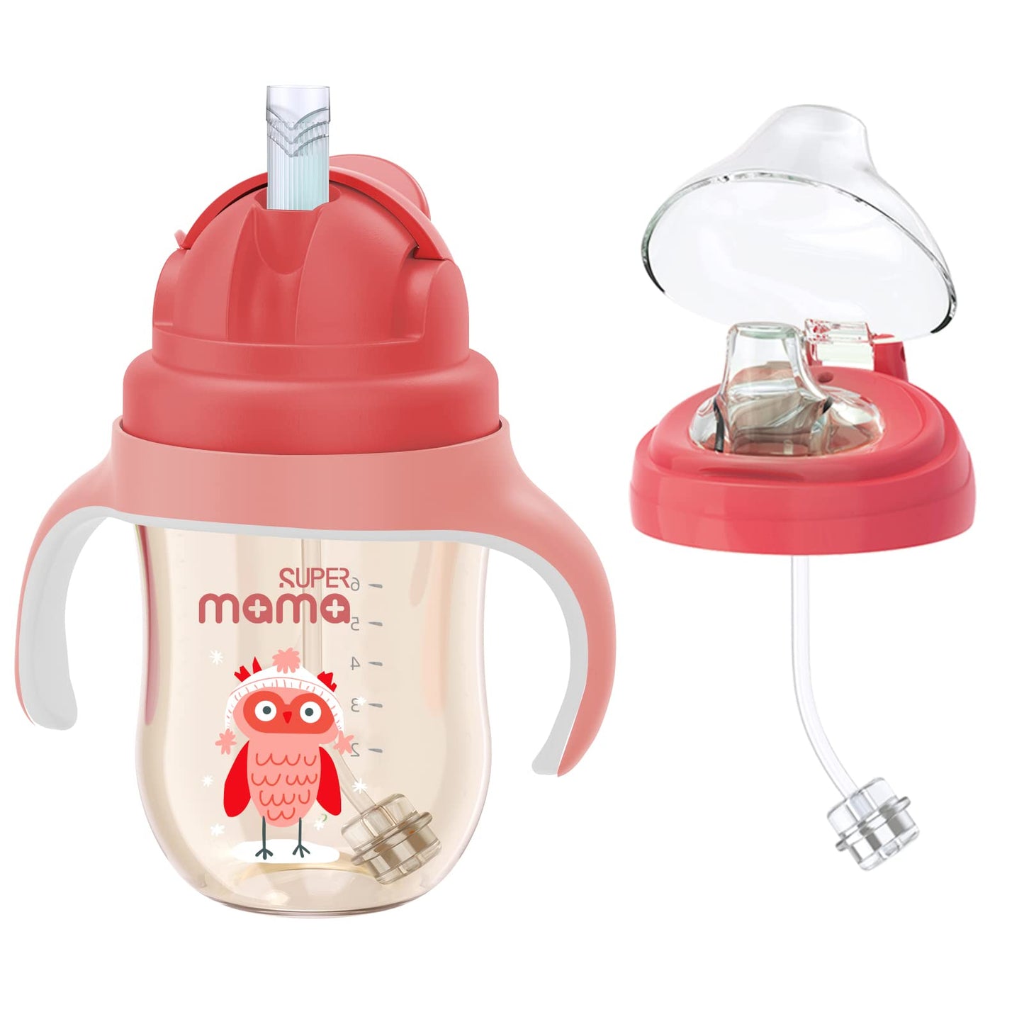 SuperMama Baby Sippy Cup With Spout & Straw, Spill Proof Straw Cup and Trainer Cup for Boys Girls Child Drinking Water, BPA Free, Suitable for Outdoor and Indoor 260ml