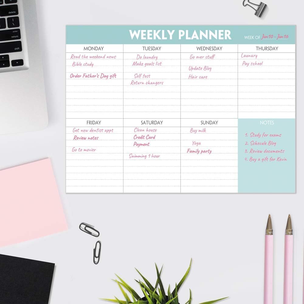 Premify Weekly Planner TO DO List Notepad, Task Pad w/Daily Checklist, Priority Note Sections, Calendar Desk Notebook for Daily Schedule (A4 52 Page Sheets