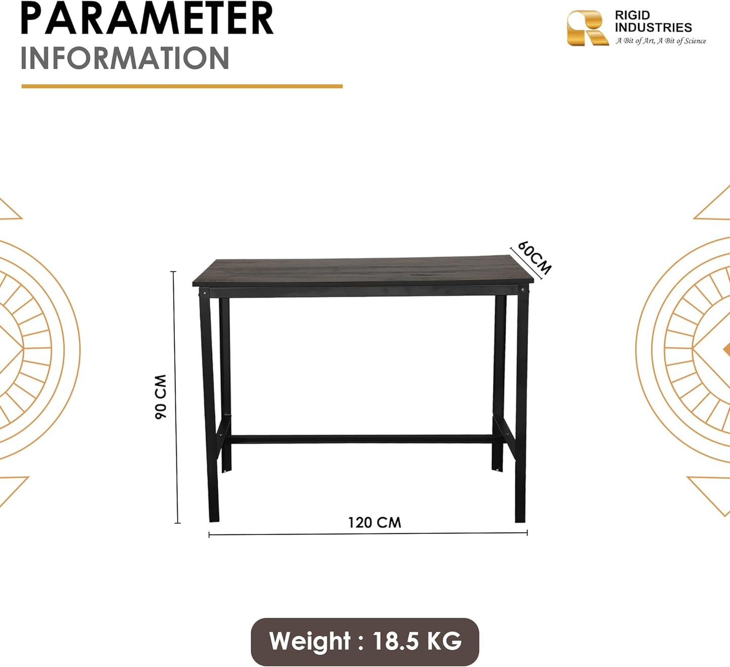 RIGID Wooden Dining Room Set, Durable Steel Frame, Industrial Design for Kitchen, Dining Room, Living Room Furniture (Wooden Desk and Bench Set)