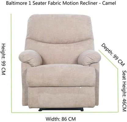 Danube Home Baltimore 1 Seater Fabric Motion Recliner I Modern Design One Seat Relaxing Chair I Living Room Furniture L 86 x W 99 x H 99 cm - Light Brown