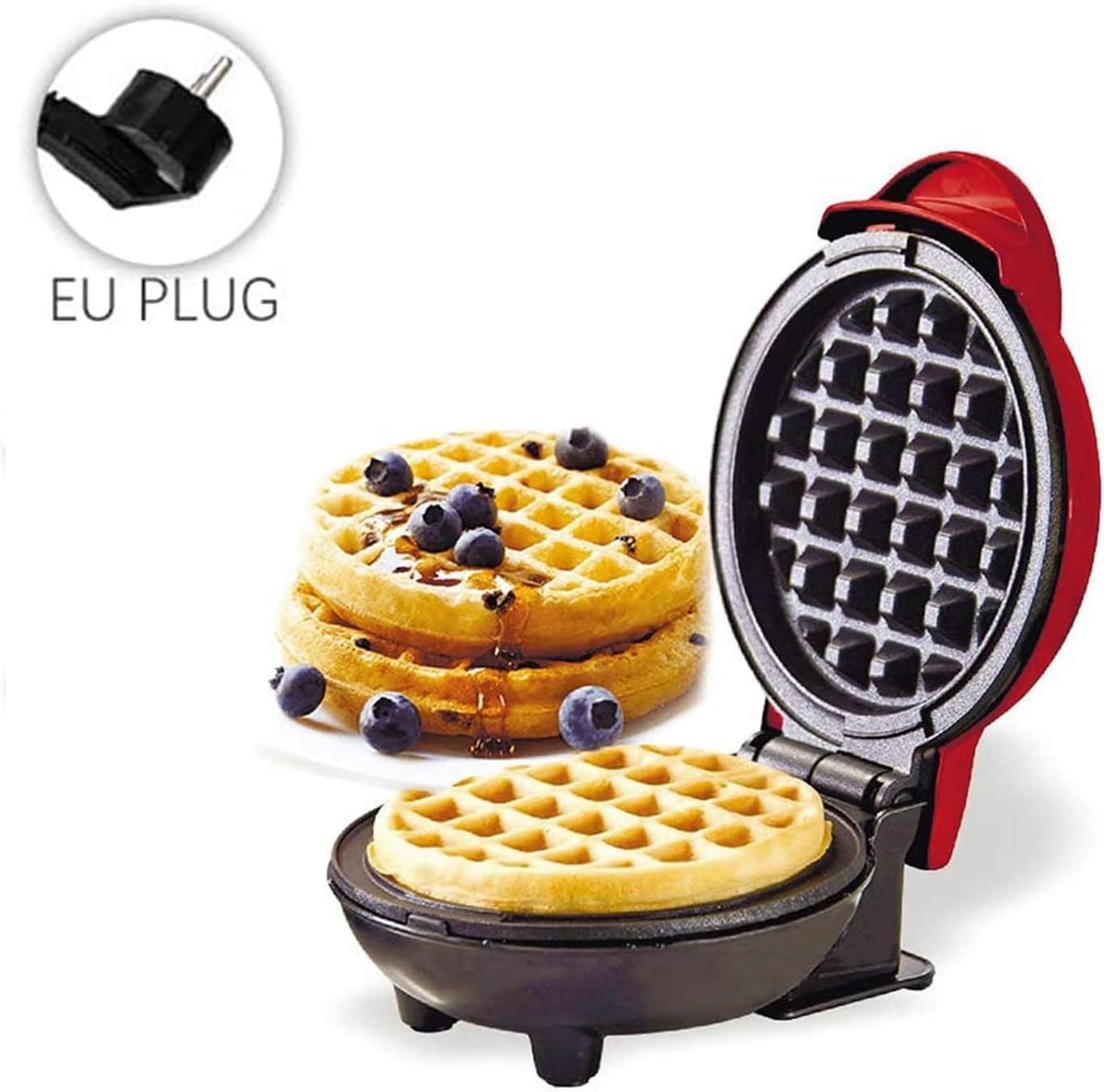 Beauenty 350W Mini 4 Inch Waffle Maker Machine for Individuals, kids party, Paninis, Hash Browns, Other On the Go Breakfast, Lunch,or Snacks, with Easy to Clean, Non-Stick Sides (Red)