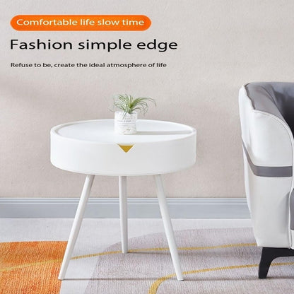 Kutis Modern Compact and Stylish Round Side Table with Triangle Metal Legs and Built-in Storage Shelf – Perfect Coffee Table for Small Spaces, Living Rooms, Bedrooms 40x54.5 cm.