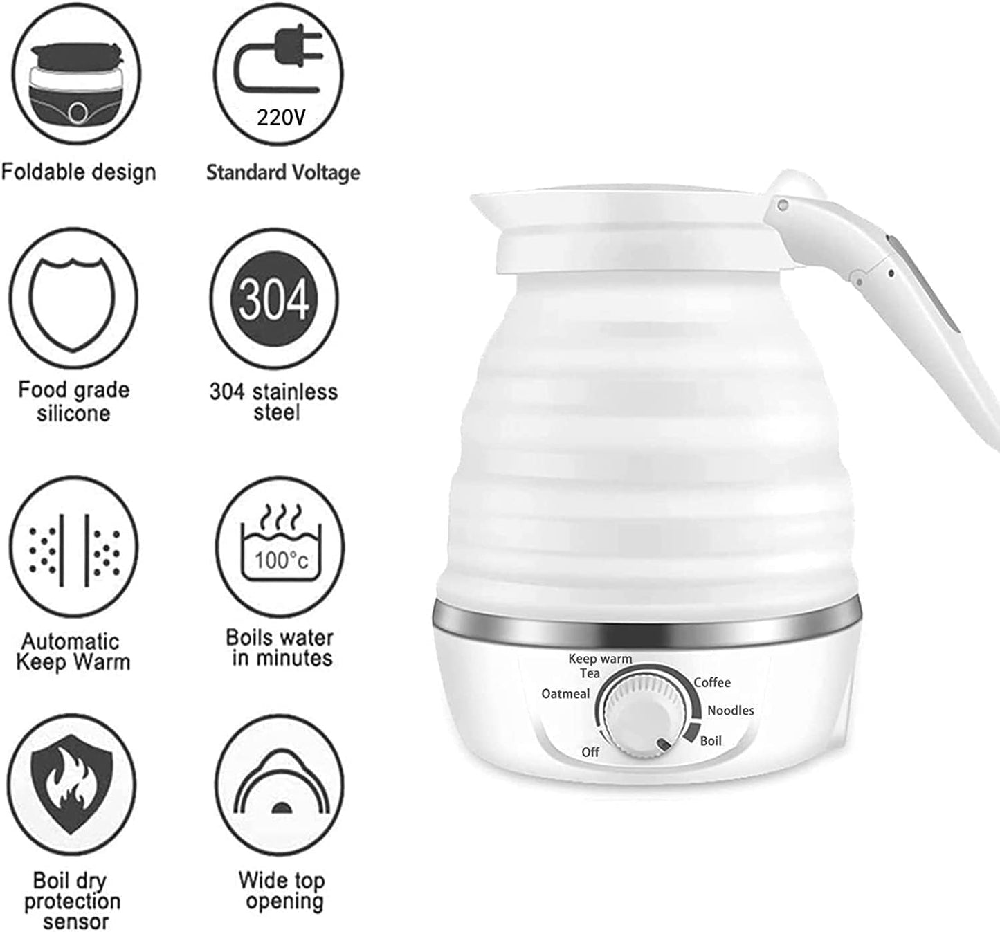 0.6L Portable Electric Kettle | Foldable & Collapsible Travel Tea Kettle | Temperature Control and Auto Keep Warm, Small Hot Water Heater Kettle for Boiling Water