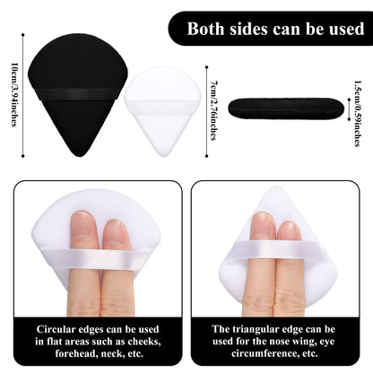 Maitys Powder Puff Face Triangle Makeup Puff for Loose Powder Soft Body Cosmetic Foundation Sponge Mineral Powder Wet Dry Makeup Tool (Black, White, Small) - 12 Count (Pack of 1)