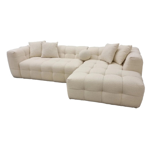 Wooden Twist Bubble Design Tufted Boucle Fabric Modern 5 Seater Sectional Sofa Spacious Seating Arrangement Ideal for Gatherings or Family Movie Nights
