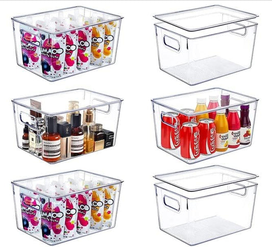 Clear Storage Bins With Lids, Plastic Storage Bins, Food Storage Organizer, Kitchen, Pantry and Fridge Organizers (Large 6 pack)