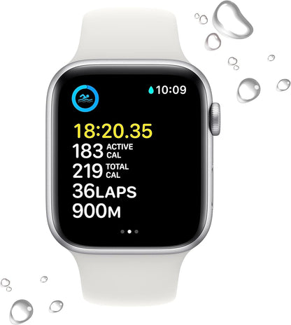 New Apple Watch SE (2nd generation) (GPS, 44mm) Smart watch - Silver Aluminium Case with White Sport Band - Regular. Fitness & Sleep Tracker, Crash Detection, Heart Rate Monitor, Water Resistant