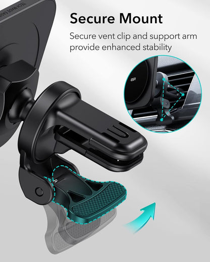 ESR Car Mount Designed for MagSafe, HaloLock with Magnetic Air Vent Phone Holder, for iPhone 15/14/13/12 Series, Car Accessories, Does Not Support Charging, Black