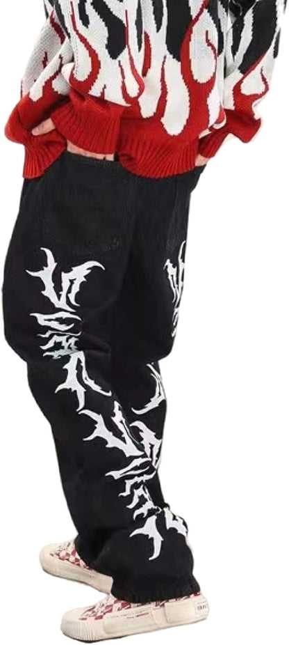 FantasyGears Y2k Jeans Men Grunge Hip Hop Baggy Pants Straight Leg Graphic Denim Joggers Loose Goth Trousers Streetwear