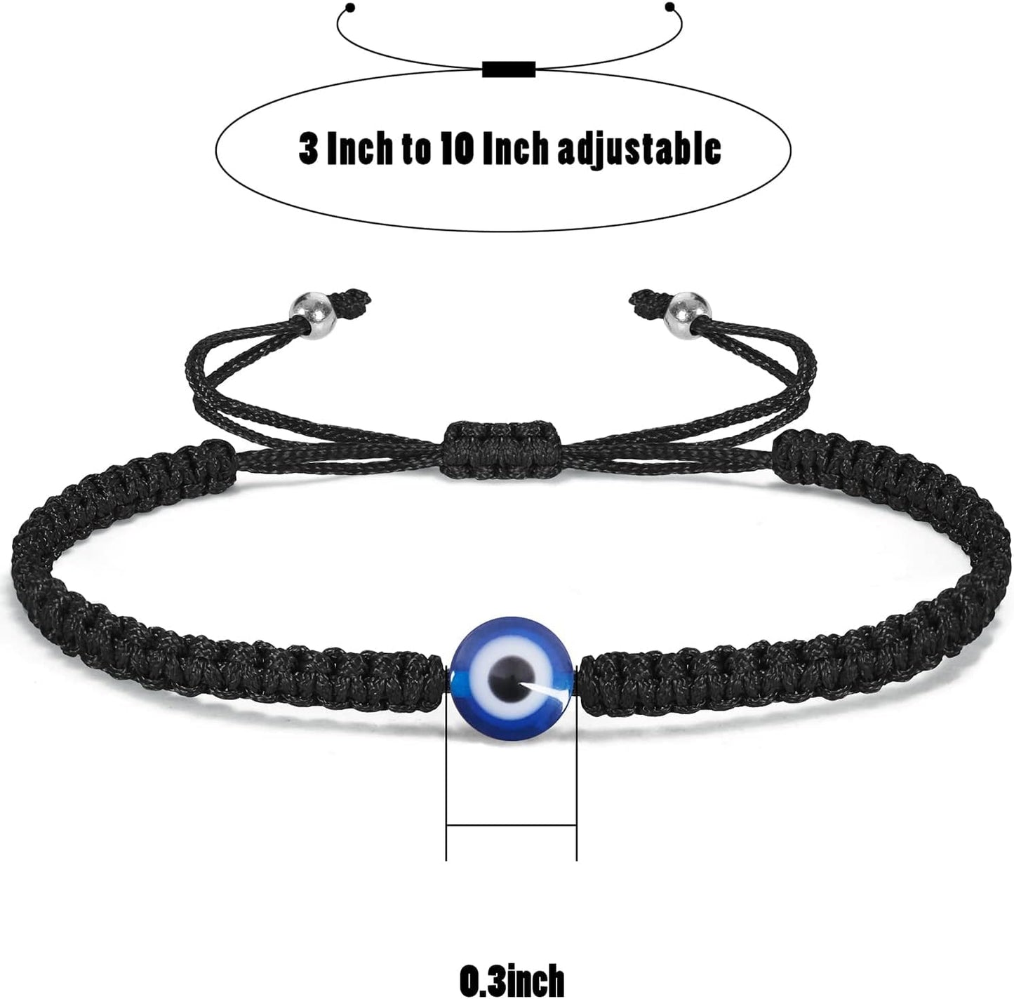 HEXXEE Amzuia 2 Pcs Evil Eye Bracelet, Handmade Adjustable Lucky Protection Bracelet for Women Men Teen Boys Girls - Black