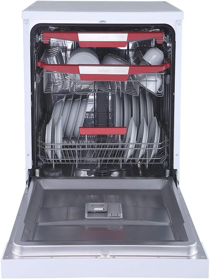 evvoli Dishwasher 12 place setting, 6 programs, 2 Rack Levels, 11 L,High Energy Efficiency, Quiet, Silver EVDW-122S