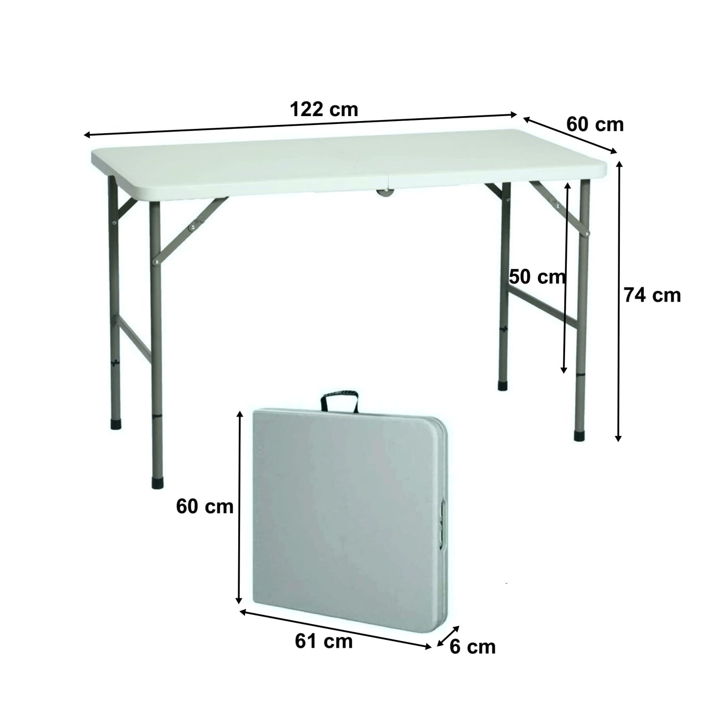 HEXAR Heavy Duty Multipurpose Folding Table Portable Folding Table Picnic Dining table Ideal for Indoor and Outdoor Events Light and Durable Convenient Carry Handle (L122 x W60 x H74 CM)