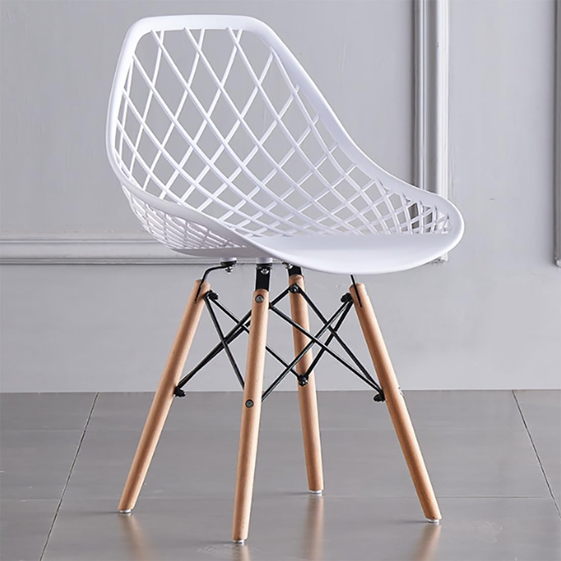 Dining Chair,Newest Style Modern Plastic Chair,Shell Room Chair with Lattice Back and Wooden Dowel Eiffel Legs,for for Kitchen Bedroom Living Room (Black,four chairs)