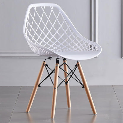 Dining Chair,Newest Style Modern Plastic Chair,Shell Room Chair with Lattice Back and Wooden Dowel Eiffel Legs,for for Kitchen Bedroom Living Room (Black,four chairs)