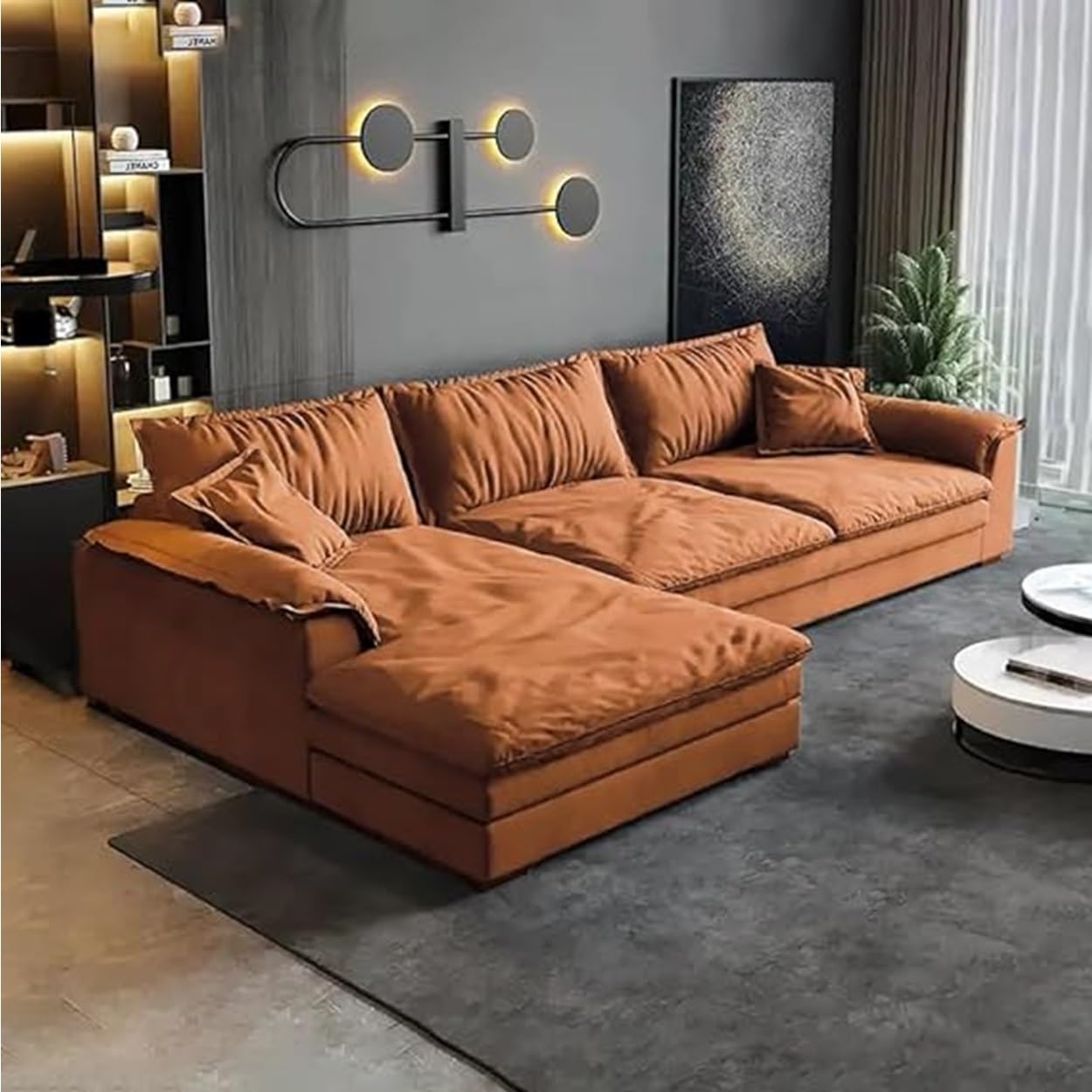 Ultimate Custom Corner Sofa Set in High Tech Luxury Fabric (Right, Orange)