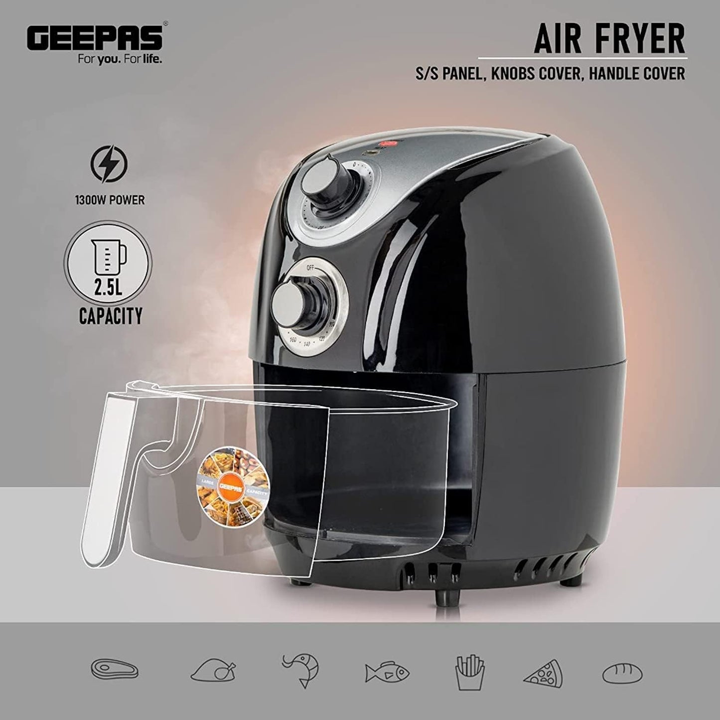 Geepas 2.5L Capacity Air fryer |1300W Air Fryer With Rapid Air Circulation System|Black"Min-1 year manufacturer warranty"-GAF37521